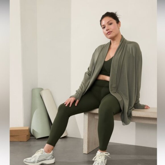 Athleta Pranayama Restore Wrap Cardigan Plus Size 2X Olive Green Pockets NEW - Picture 1 of 16